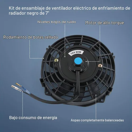 Vista 3 de JDMSPEED Nuevo ventilador universal delgado de 12V para radiador eléctrico, empuje/tirar, 7" de pulgada, kit de montaje negro, 10 aspas