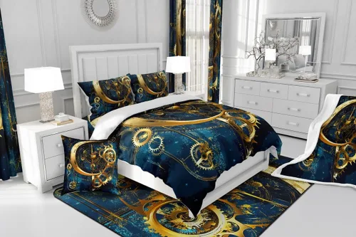 Vista 6 de Manfei Gears - Sábana bajera ajustable tamaño individual, funda de cama dorada con 1 funda de almohada, estilo steampunk, 2 piezas para decoración