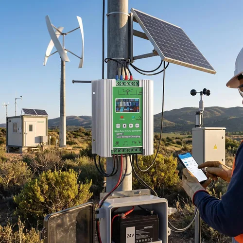 Vista 3 de Luqeeg Wind - Controlador de carga híbrido solar con pantalla LCD DC12V 24V 48V controlador automático de carga eólica y solar, viento de 1000 W +
