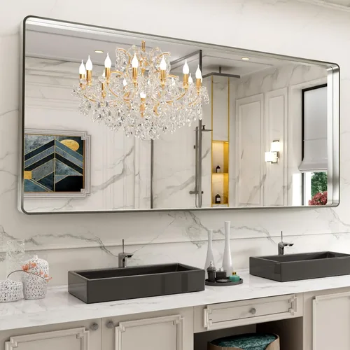 Vista 79 de LOAAO 20x16 Pulgadas Espejo de Baño con Marco de Metal Negro para Pared, Espejo de Tocador de Baño de Estilo Granja, Espejo Grande Rectangular