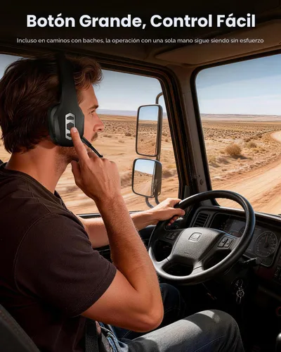 Vista 5 de Auriculares Bluetooth Trucker con base de carga, auriculares inalámbricos manos libres con micrófono de cancelación de ruido y botón de silencio