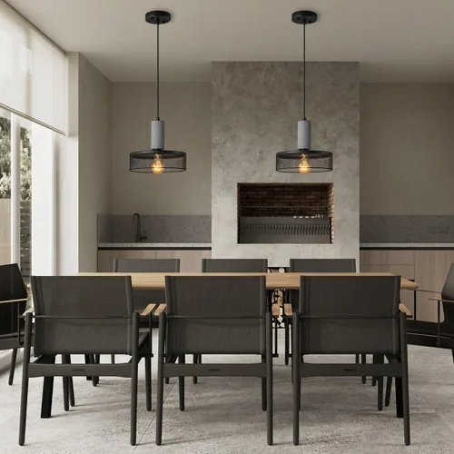 Vista 5 de Lámpara colgante con hormigón y metal negro lineal moderno industrial colgante de cemento colgante iluminación isla de cocina para dormitorio