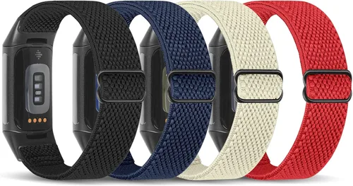 Vista 11 de enkic Bandas elásticas de nailon compatibles con Fitbit Charge 5, paquete de 4 correas elásticas suaves y ajustables, transpirables, correa
