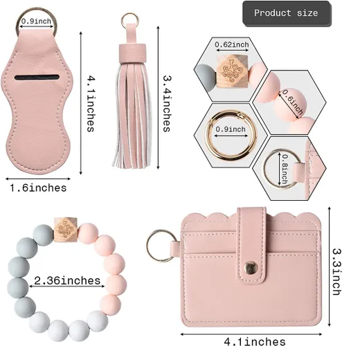 Vista 2 de Pulsera de pulsera para mujer, llavero con cuentas de silicona, llavero con borla