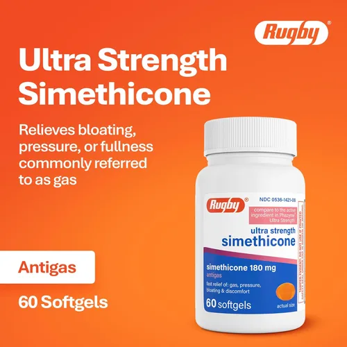 Vista 3 de Rugby Ultra Strength Simeticona Alivio de Gases 180 mg - Máximo Alivio de Gases para Adultos - Puede Ayudar con los Síntomas de Flatulencia