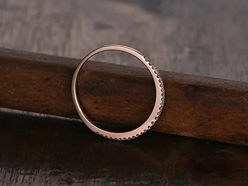 Vista 3 de Anillo de boda de oro rosa de 14 quilates, media eternidad, anillo apilable, micro pavé, banda fina a juego