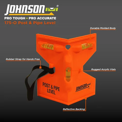 Vista 3 de Johnson Nivel de poste 175-O, GloOrange Operación manual Plástico ABS y goma 9 x 5 pulgadas 1 unidad