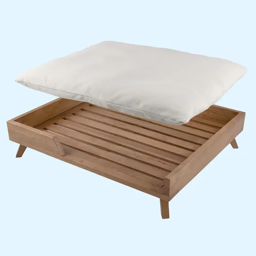 Vista 7 de PETMAKER - Cama elevada para perros, cama interior para mascotas de 36 x 29.5 pulgadas con marco y cojín suave, cama para perros de madera moderna
