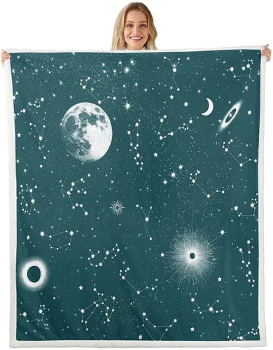 Vista 11 de Erosebridal Galaxy Fleece Blanket 40x50 Constellation Fuzzy Plush Throw for Sofa Couch Black Nebula Stars Sherpa Blanket Outer Space Starry Sky