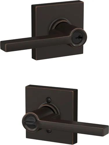 Vista 68 de Schlage F51A LAT 716 Latitude - Manija de puerta con bloqueo de entrada con llave, en acabado de bronce envejecido