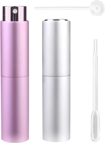 Vista 10 de Botellas atomizadoras de perfume de viaje recargables, 2 botellas de spray portátiles de 0.3 fl oz, atomizador de perfume recargables para después