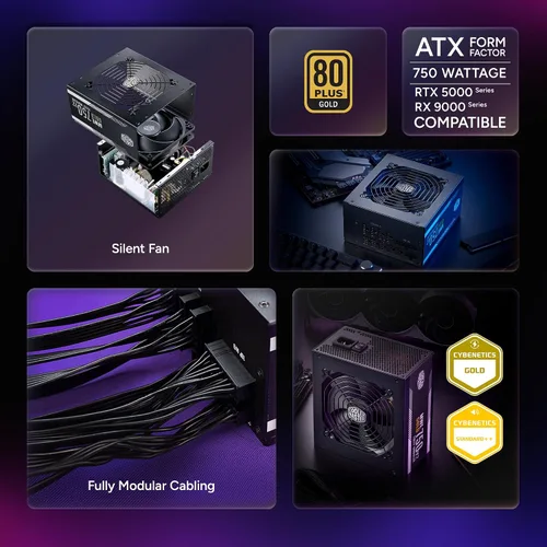Vista 2 de Cooler Master Fuente de alimentación MWE Gold 750 V2, totalmente modular