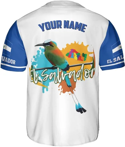 Vista 3 de Camiseta personalizada de béisbol de El Salvador, camiseta de bandera de El Salvador, camiseta del orgullo salvadoreño, camiseta de El Salvadoreña