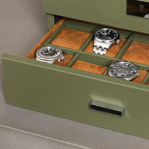 Vista 5 de ROTHWELL Caja de relojes de cuero de 20 ranuras - Estuche de exhibición organizador de joyas de lujo, - Estuche de exhibición con cerradura con tapa