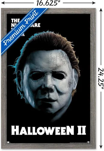 Vista 3 de Trends International Halloween II - Póster de pared de pesadilla, 22.4 pulgadas de largo x 14.7 pulgadas, versión enmarcada en madera de granero