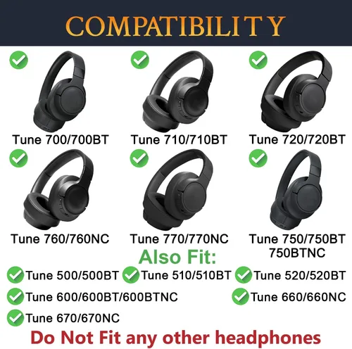 Vista 2 de SOULWIT Diadema para auriculares JBL Tune 500BT/510BT/520BT/600BT/600BTNC/660NC/670NC/700BT/710BT/720BT/750BT/750BTNC/760NC/770NC, pieza de Negro