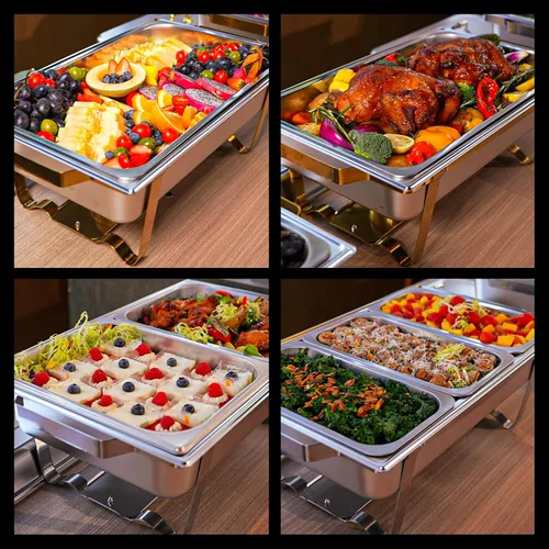 Vista 5 de Juego de Platos de Roce Amhier para Buffet 4 Piezas, Juego de Platos de Roce para Buffet de 9 Cuartos de Galón con Combo de Diferentes Bandejas
