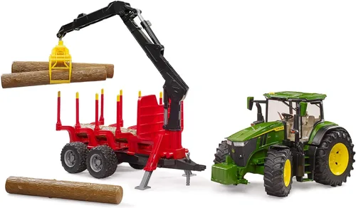 Vista 3 de Bruder 09829 John Deere 7R 350 con remolque de reenvío y 4 troncos, escala 1:16 Escala 1:16, incl. Remolque con 4 troncos de árboles, fabricado