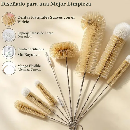 Vista 6 de MASTERTOP Juego de 9 cepillos para botellas, juego de limpieza de botellas de agua largas y cepillo para pajilla, sin BPA, cepillo limpiador
