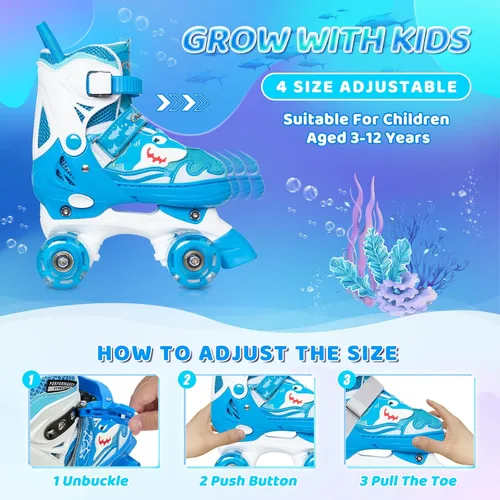 Vista 2 de Nattork Patines de ruedas para niños, patines ajustables con luz para niñas y niños, patines verdes, azules, morados y rosas para niños pequeños