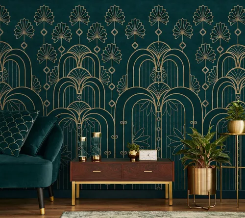 Vista 2 de Murwall Art Deco Wallpaper Soft Geometric Wall Mural Modern Fan and Arches Art Wallpaper