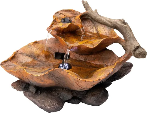 Vista 12 de Alpine Corporation WIN326 fuente de mesa iluminada de varios niveles con tronco de árbol de selva, con luces LED, 28 cm, marrón