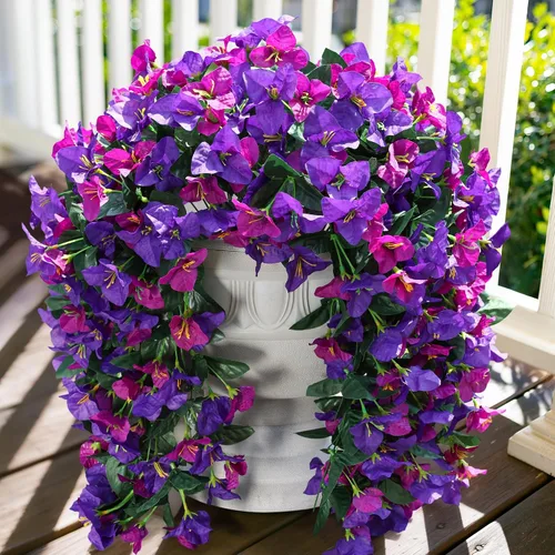 Vista 2 de Flores artificiales de Bouganville falsas para decoración al aire libre, 2 piezas de flores falsas de seda con vides largas colgantes resistentes a