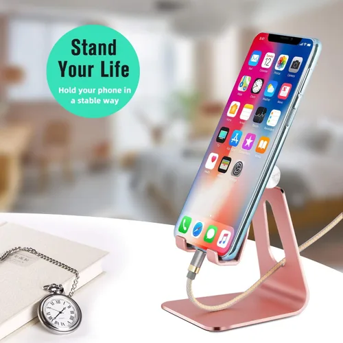 Vista 3 de Soporte ajustable para teléfono celular, soporte para tableta, escritorio de aluminio compatible con iPhone 12, iPad, Samsung Galaxy, Google todos