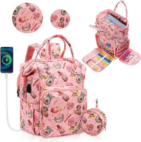Vista 6 de Mochila organizadora de proyectos para tejer accesorios de suministros de ganchillo, bolsa organizadora de almacenamiento de hilo, bolsa