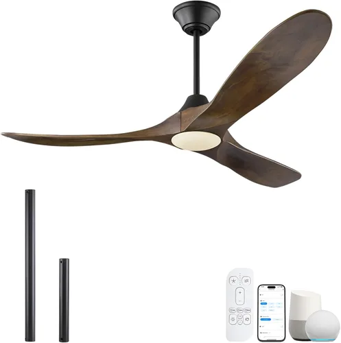 Vista 14 de Ventilador de techo inteligente negro de 52 pulgadas con luces, ventilador de techo para exteriores para patio, ventilador de techo de 3 aspas