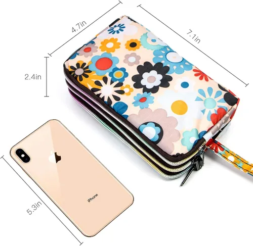 Vista 4 de BIAOTIE Cartera de pulsera de gran capacidad, Bolso de mano de nailon impreso impermeable para mujer