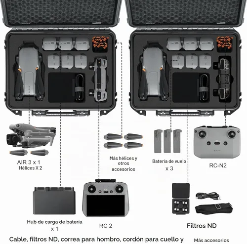 Vista 2 de Funda rígida para DJI Air 3S/Air 3 – Fundas de transporte impermeables, bolsa de almacenamiento portátil para DJI Fly More Combo, controlador RC