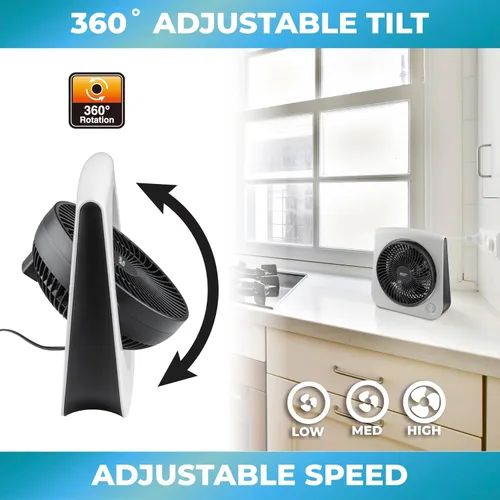 Vista 3 de Comfort Zone Ventilador de mesa Turbo con cabezal ajustable de 180 grados, 10 pulgadas, 3 velocidades, inclinación ajustable, ideal para el hogar
