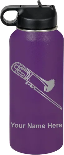 Vista 46 de LaserGram Botella de agua personalizada, trombón, acero inoxidable de doble pared aislada al vacío con popote superior, regalo grabado personalizado