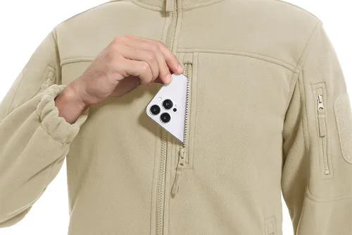 Vista 4 de CRYSULLY Chaqueta de forro polar táctica con cremallera completa para hombre, abrigo de invierno con múltiples bolsillos