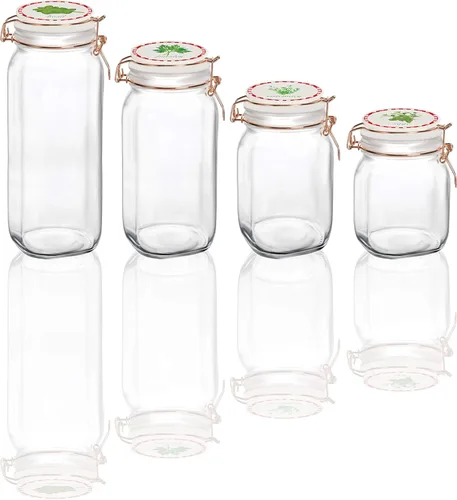 Vista 3 de Circleware Recipientes de vidrio con tapas herméticas de cierre hermético de cerámica blanca, juego de 4, recipientes para conservar alimentos