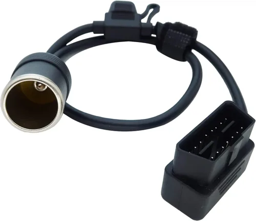 Vista 3 de Ángulo recto de bajo perfil OBD2 macho a encendedor de cigarros Conector hembra Cable de alimentación constante del coche 2ft/60cm