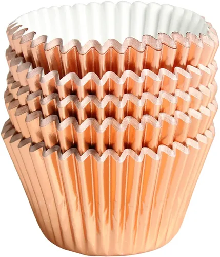 Vista 13 de Forros para cupcakes de papel de aluminio negro, 100 tazas de papel metálico para hornear para fiestas de cumpleaños, bodas o baby showers