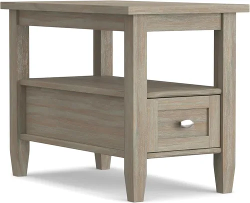 Vista 20 de SIMPLIHOME - Mesa lateral estrecha rectangular Warm Shaker, de madera maciza, de 14 pulgadas de ancho, estilo transicional, color negro, para sala