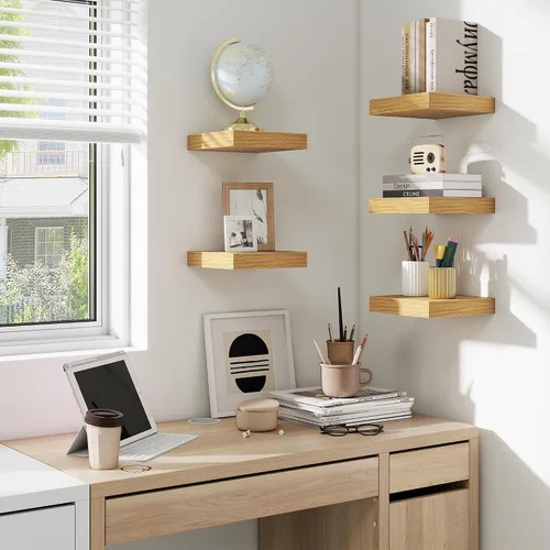 Vista 4 de fuqing Estantes flotantes para pared, estante flotante de madera montado en la pared con soportes invisibles para sala de estar, baño, dormitorio