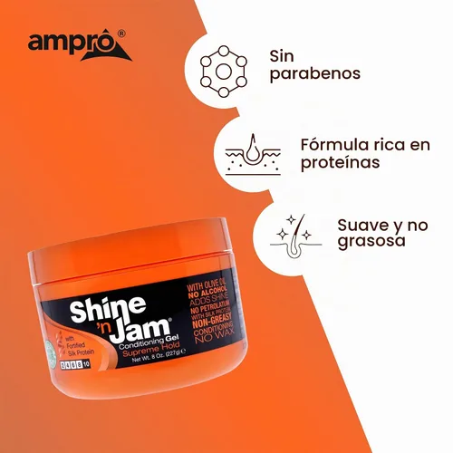 Vista 5 de Shine 'n Jam Ampro Supreme Hold – Acondiciona el cabello con aceite de oliva y proteína de seda – Ideal para alisar flecos, colas de caballo