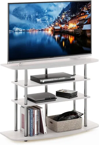 Vista 16 de Furinno Turn-N-Tube - Soporte para televisor de 3 niveles, centro de entretenimiento sin herramientas, consola de TV para televisores de hasta 32