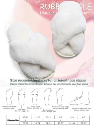 Vista 5 de LightFun Pantuflas peludas y peludas para niña, chancletas de piel con punta abierta, sandalias de banda cruzada para niñas, hogar, interior y Beige
