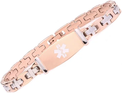 Vista 45 de LinnaLove Lady Medical Alert - Pulseras médicas de acero inoxidable para mujer, 7.5 pulgadas