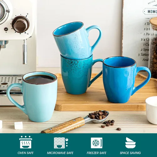 Vista 10 de vancasso Navia - Juego de 4 tazas de café de cerámica de 12 onzas para capuchino, café con leche, té, multicolor