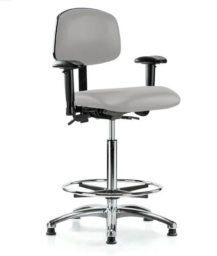 Vista 50 de PERCH - Silla giratoria con ruedas para alfombra o linóleo, cromado, Textil, Tela negra