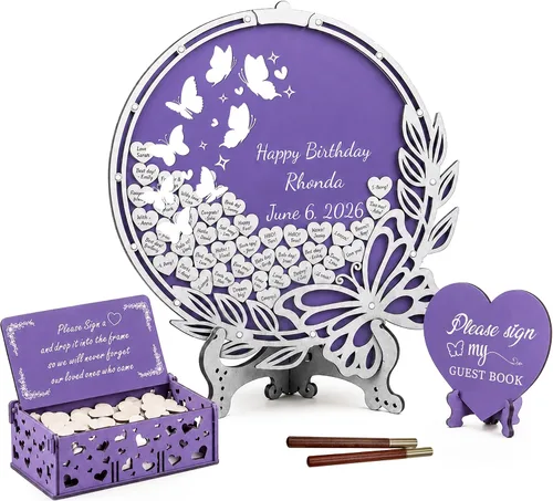 Vista 11 de Alternativa personalizada de libro de invitados con mariposas, libro de invitados para quinceañera, libro de invitados con mariposas para cumpleaños