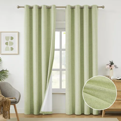 Vista 16 de Cortinas opacas de lino beige Melodieux de 63 pulgadas de largo para dormitorio, sala de estar, 100% cortinas con ojales para bloquear la luz