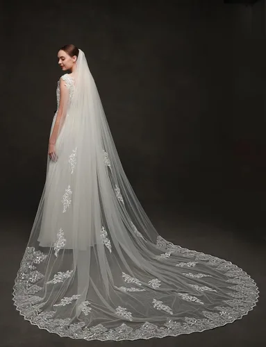 Vista 5 de EllieHouse Cathedral 1 Tier Sequin Lace Wedding Bridal Veil With Comb L81