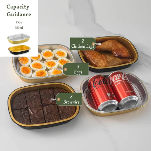 Vista 2 de Bandejas ovaladas de papel de aluminio con tapas a presión (paquete de 5) Recipiente reutilizable de servicio pesado 2 veces más grueso de 25